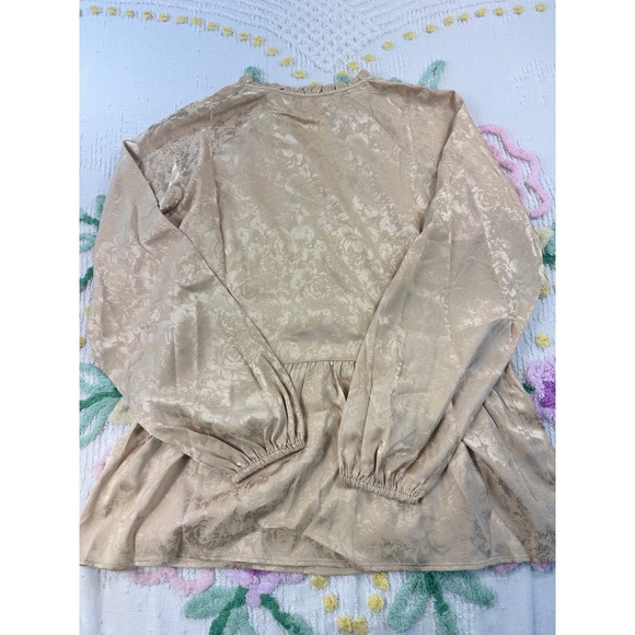 Isaac Mizrahi Live Champagne Floral Jacquard Peplum Blouse Gold Size 6 - Picture 7 of 10